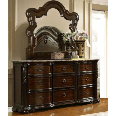 MB6615 - Imperial : Tủ Ngang 9 Ngăn Kéo Mặt Đá Và Khung Gương